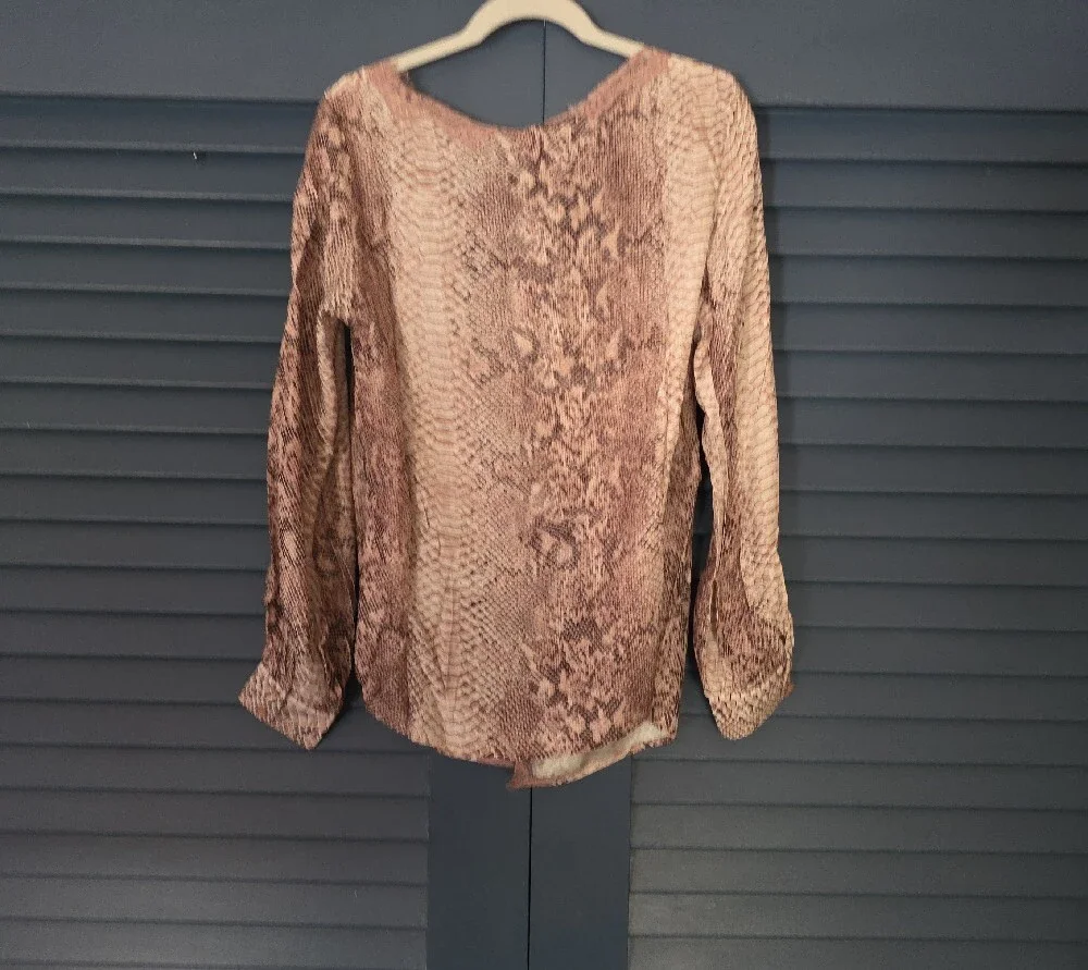 SILK Snake-Print Lace-Trim Open Cardigan in Blush Pink